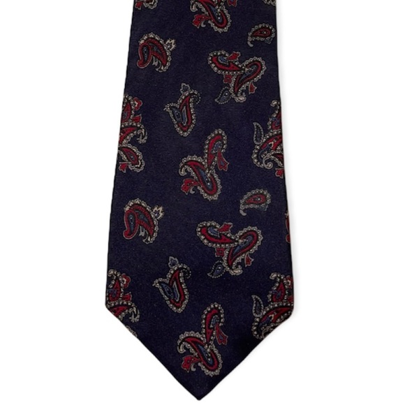 CHRISTIAN DIOR Necktie 100% Silk Navy Paisley 55” Long Classic Tie - Picture 3 of 7